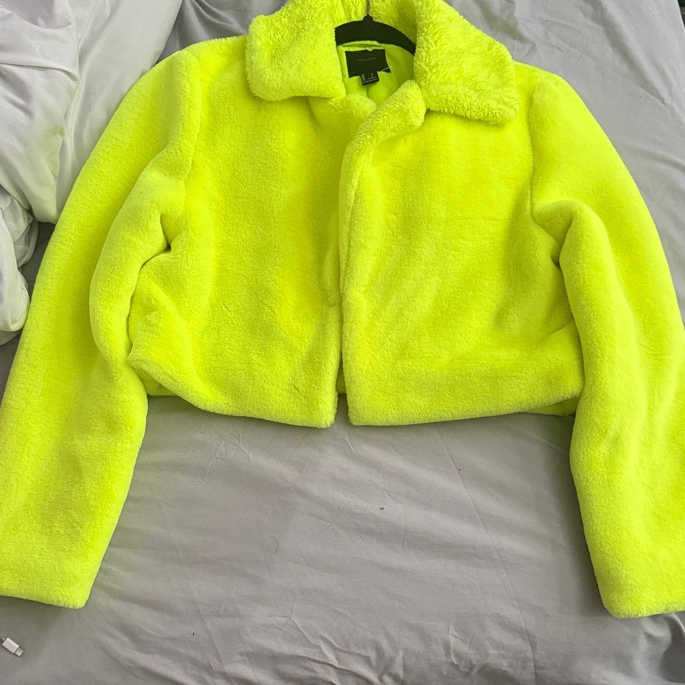 Neon Yellow Faux Fur Jacket
